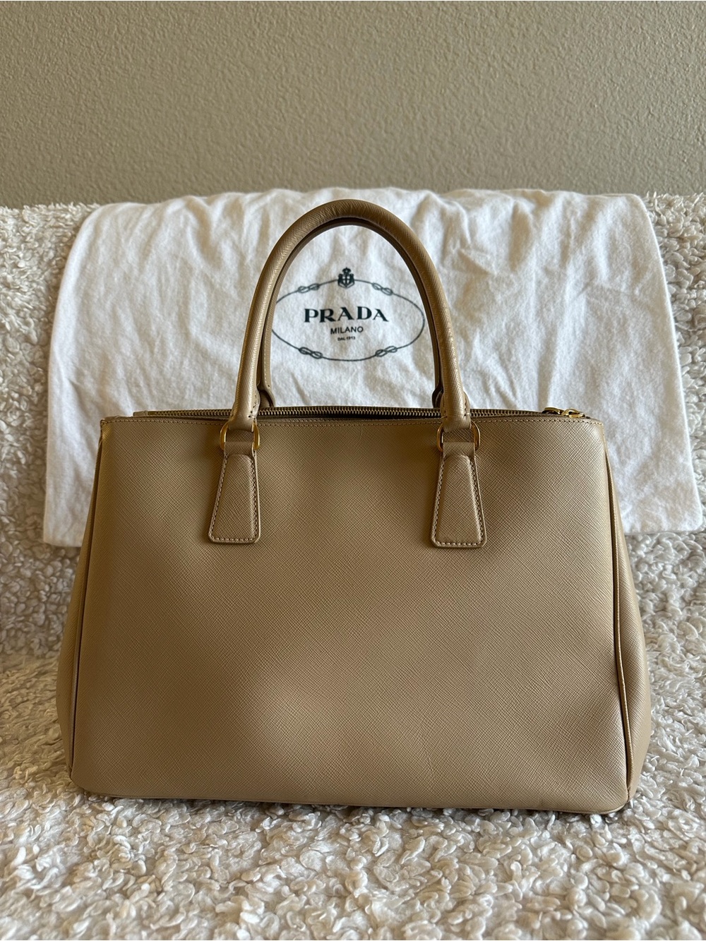 Prada Beige Saffiano Satchel with Gold Hardware - Picture 4 of 4